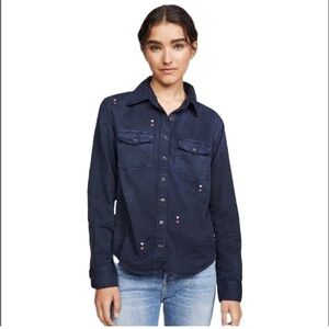 Sundry Hearts Embroidered Button Down Shirt in Sunfaded Navy